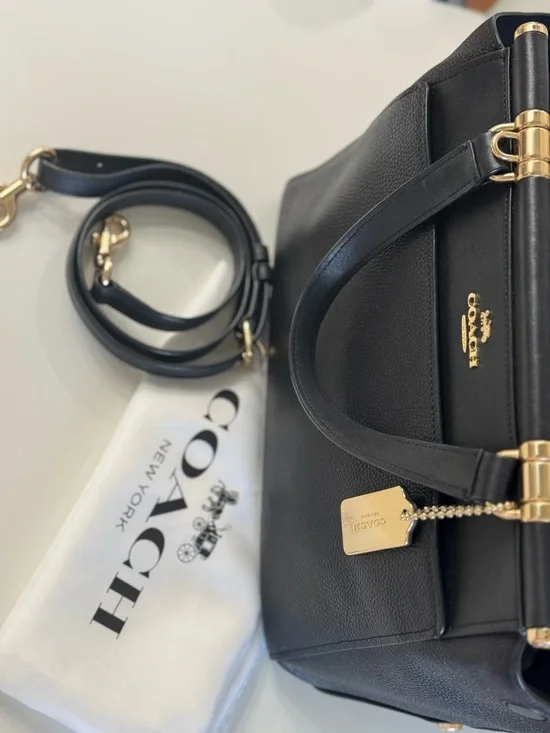 Coach Black Leather Satchel with Gold Hardware and Detachable Strap - Picture 4 of 9